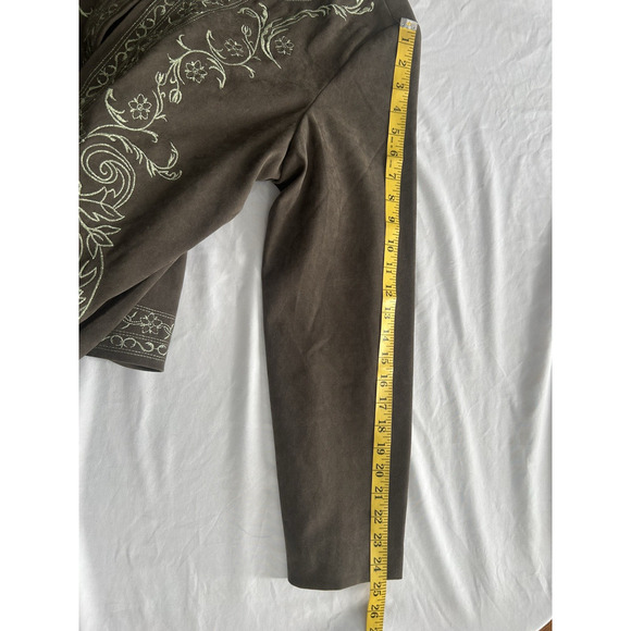 Susan Graver Embroidered Faux Suede Blazer Womens Size Medium Green Classic NWT - Picture 8 of 8